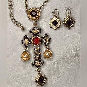 Epoxy crystal cross necklace set
